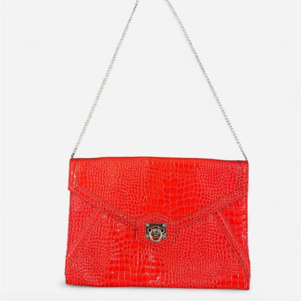 Red Faux-Croc Envelope Clutch from White House Black Market